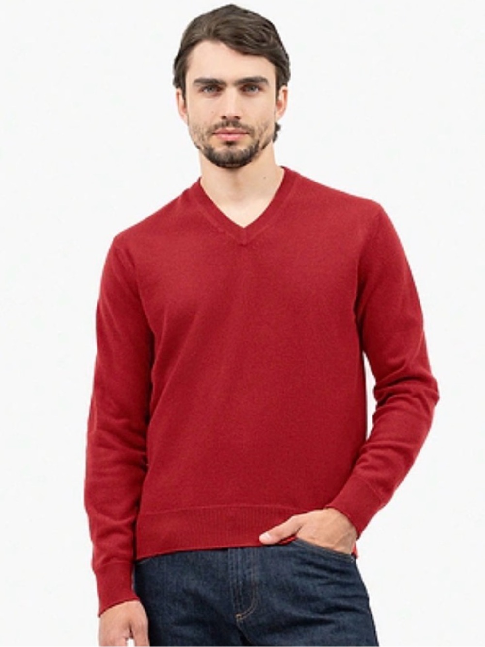 Lands’ End Men’s 100% Cashmere Red V-Neck Sweater Size Medium